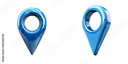 Blue 3D location pin icon with a hole in the center, designed in a sleek and glossy style. isolated on a transparent background
