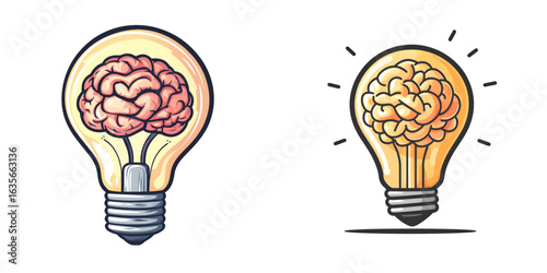 Brain inside Lightbulb Icon isolated on transparent background