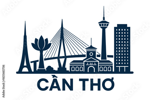 Can Tho city skyline with iconic buildings and landmarks
