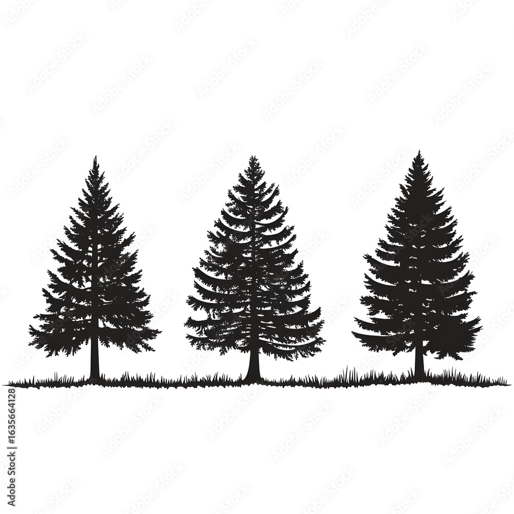 Obraz premium Three Silhouetted Pine Trees