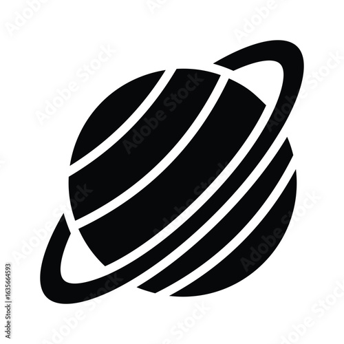Well designed glyph icon of ringed saturn planet