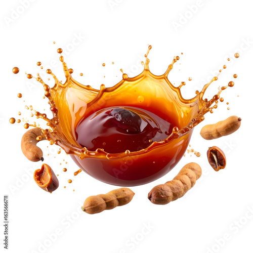  tamarind skices and juice splash in the background, illustration, without background, transparent