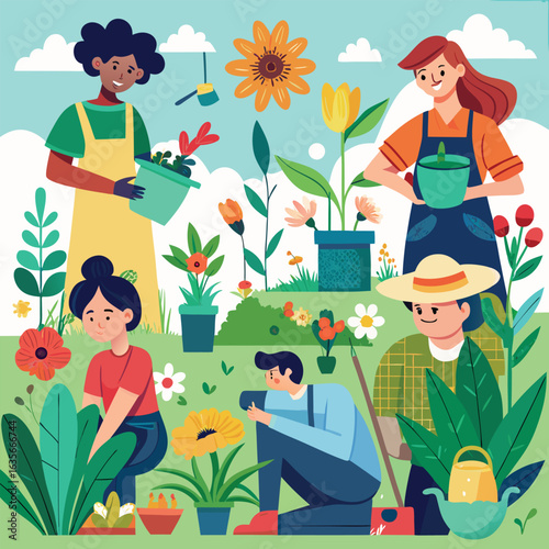 People Gardening in a Garden