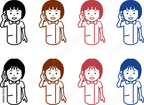 スマホで電話する女性看護師のアイコン