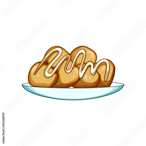 syrup greek loukoumades cartoon vector illustration