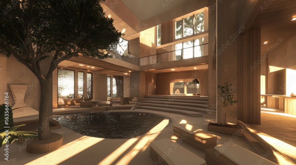 Fototapeta premium Modern interior design of a light-filled atrium.