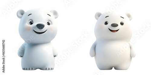 Cute 3D cartoon style polar bear character with a friendly expression. isolated on a transparent background