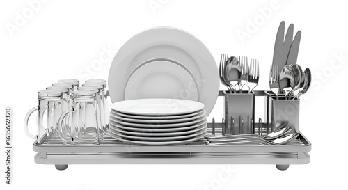 Wallpaper Mural Dishes and Silverware Dry on a Rack after Washing, Clean Plates and Glasses Shine, Kitchenware Torontodigital.ca