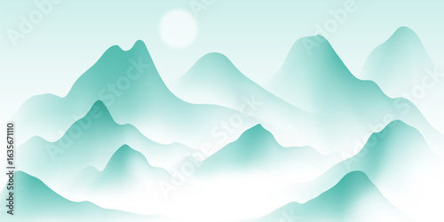 Beautiful Chinese ink landscape image design background Vector illustration