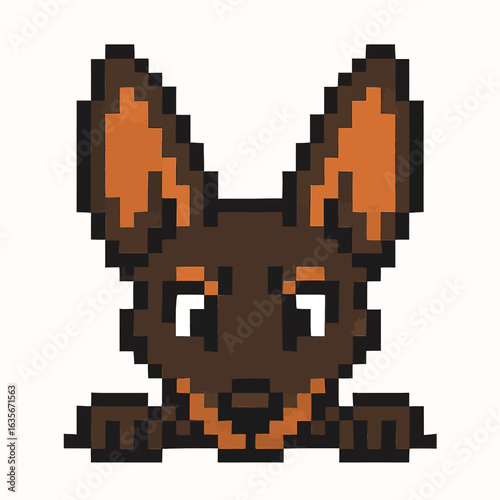 Adorable pixel art dog peeking over edge with large ears and curious expression