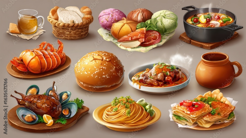 Fototapeta premium Culinary Delights: A Food Illustration Collection