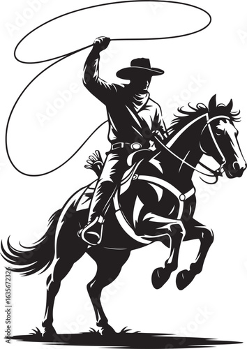 Black silhouette vector of a cowboy riding a horse