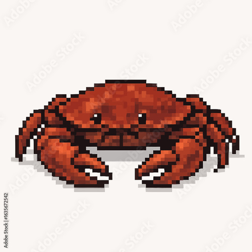Charming pixel art crab with large claws, perfect for retro gaming or nautical themes