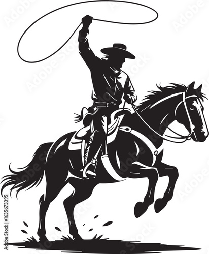 Black silhouette vector of an equestrian rider on a horse