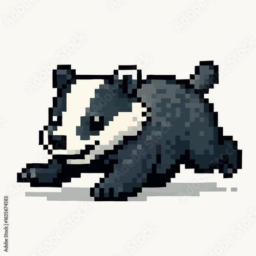 Charming pixel art badger scurries forward with playful energy, perfect for retro gaming or cute animal designs