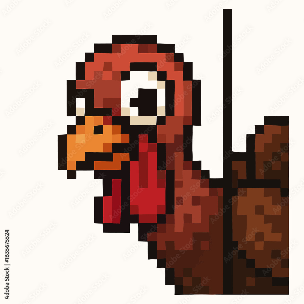 Obraz premium Retro pixel art turkey peeking playfully, perfect for festive holiday designs and retro gaming themes.