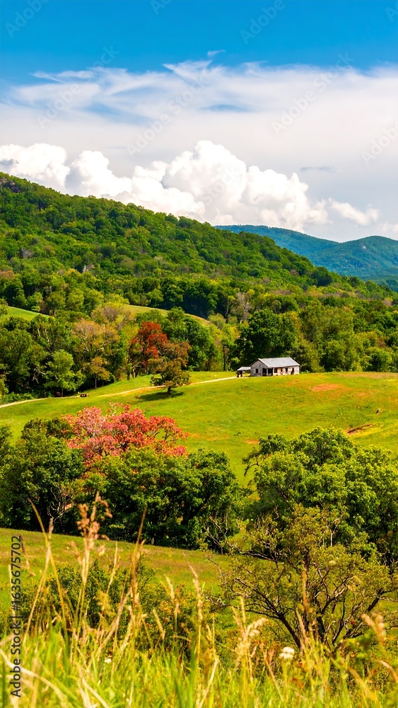 Obraz premium Mountain valley farmland scene