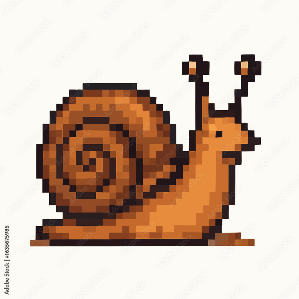 Obraz premium Charming pixel art snail, a delightful retro creature for playful designs and nostalgic projects