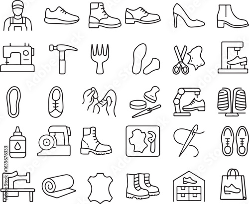 Shoemaking and Cobbling Tools and Footwear Icons