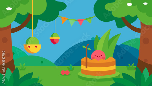 jungle birthday cartoon vines swings waterfalls