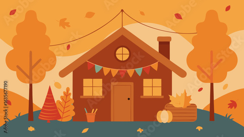 autumn cabin birthday party falling leaves