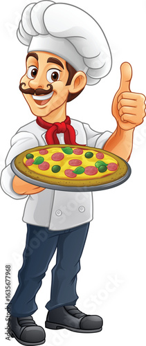 A chef cook holding a pizza...