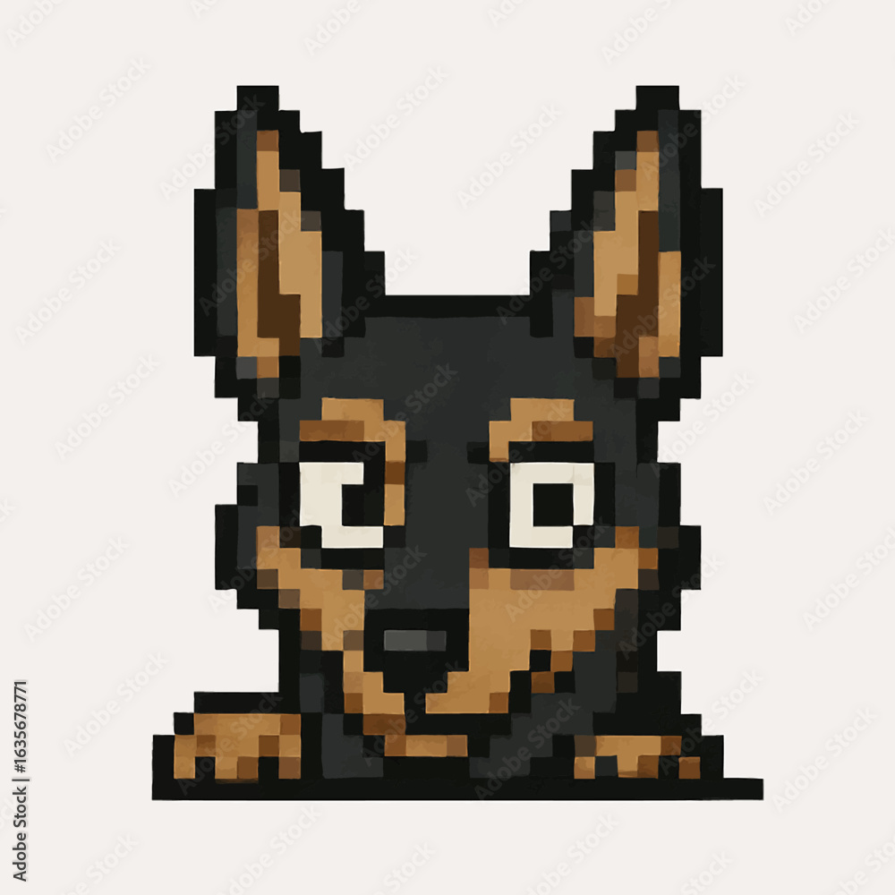 Fototapeta premium Pixelated dog portrait with curious eyes, perfect for retro gaming, design, and fun projects