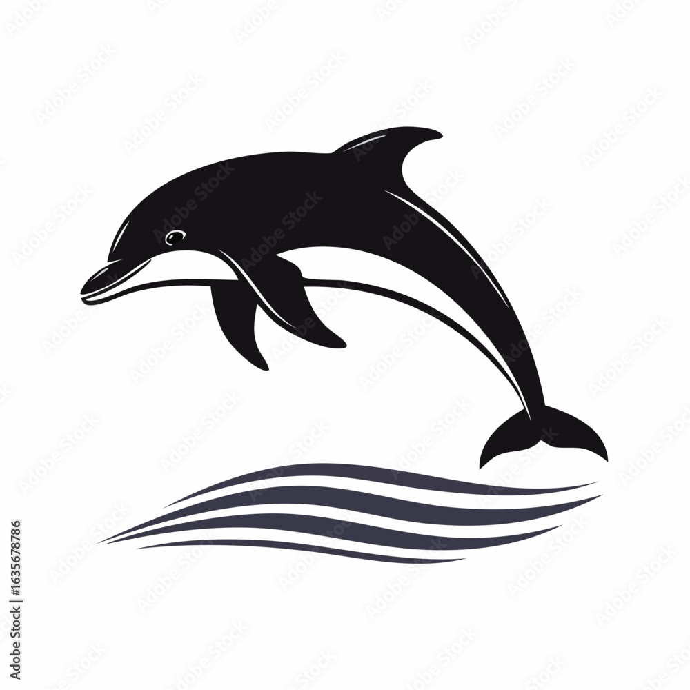 Fototapeta premium Vector Silhouette of Dolphin Leaping Over Waves