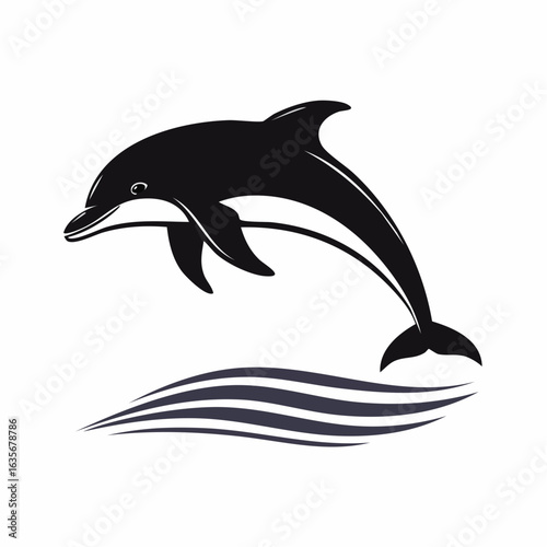 Vector Silhouette of Dolphin Leaping Over Waves