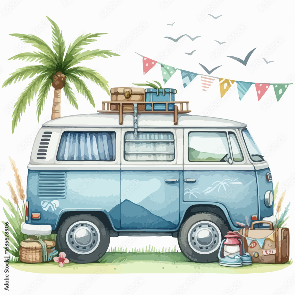 Obraz premium watercolor Camper Van vector , watercolor Camper Van