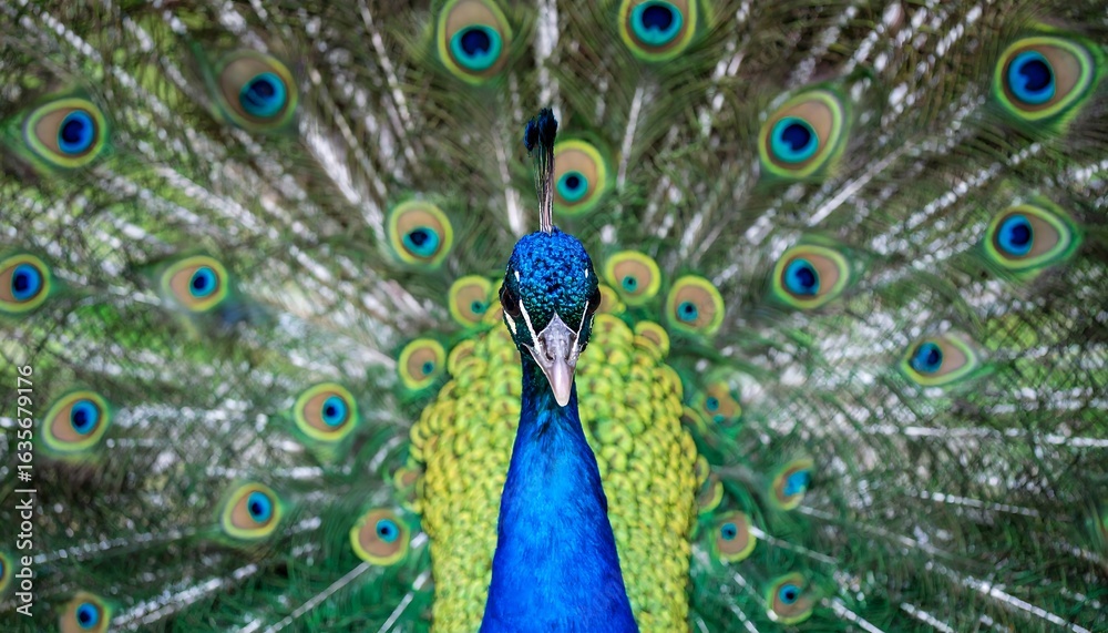 Fototapeta premium Close-up peacock with vibrant plumage