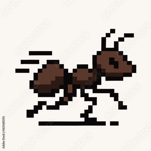 Animated pixelated ant scurrying quickly, perfect for retro gaming or digital design projects now