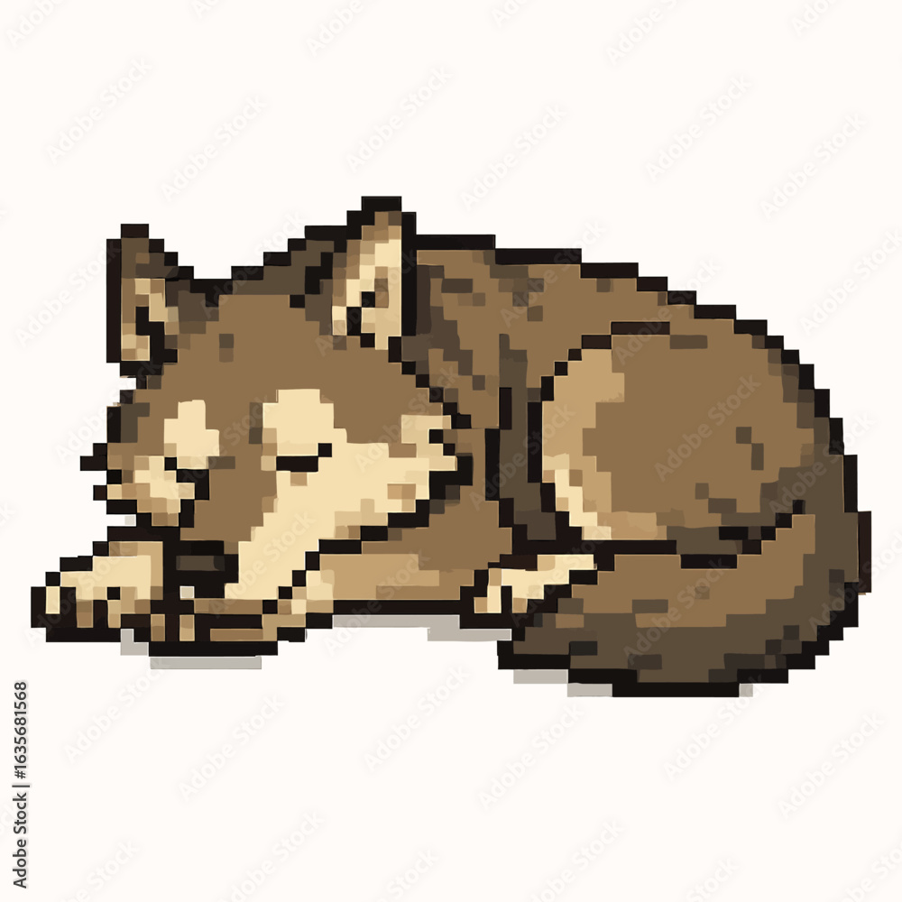 Fototapeta premium Pixel art sleeping wolf, perfect for game design, animation, or playful illustrations