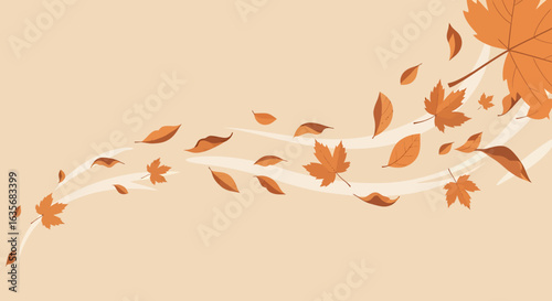 Flat lay autumn illustration of swirling brown and orange leaves against a pale beige background, conveying a calm and peaceful mood.