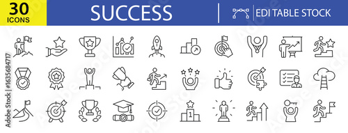 Iconic Success: A set of 30 clean, crisp, and contemporary icons, perfect for representing various facets of success in business, innovation, and personal growth.