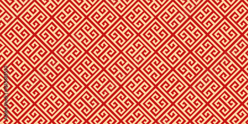 Chinese seamless pattern traditional style collection or japanese poster oriental geometric festive ornament for lunar Chinese new year decoration in Red and golden abstract asian  Vintage  background