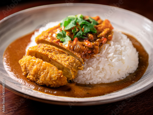 Vibrant Close-up: Freshly Sliced Katsu Curry with a Rich, Glossy Sauce


