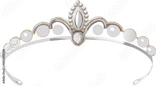 An elegant vintage silver and pearl tiara, perfect for a classic, timeless, and sophisticated look with a touch of charm.