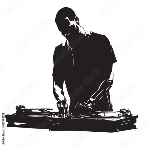 Silhouette of DJ Playing Music – Vector Illustration
