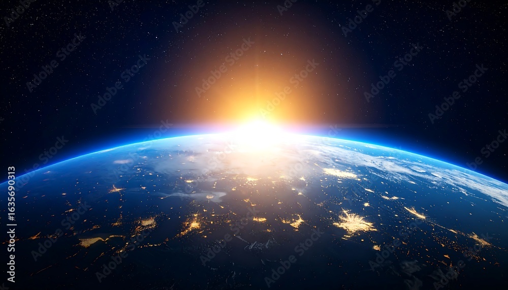 Fototapeta premium Earth Rising Sunrise View from Space.