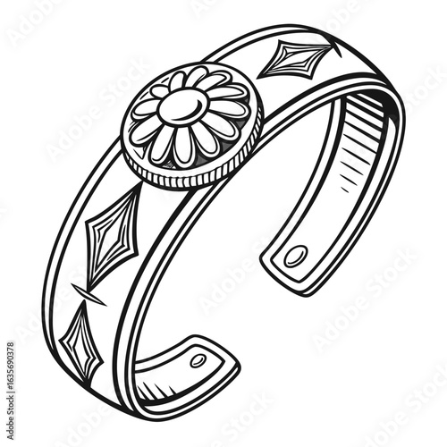 A classic western-style silver concho cuff bracelet, perfect for a bold, rustic, and eye-catching fashion statement with charm.