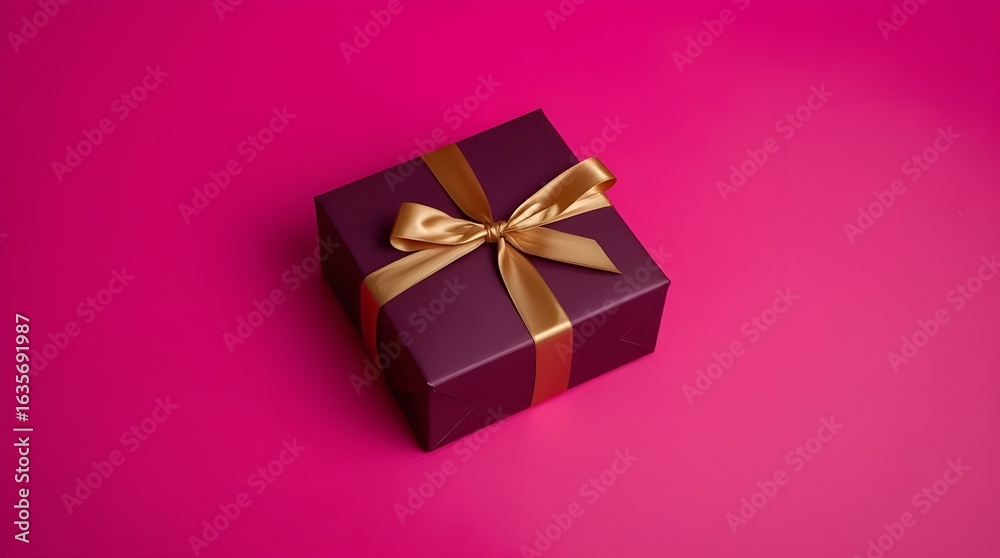 Obraz premium Vibrant Purple Gift Box with Golden Yellow Ribbon