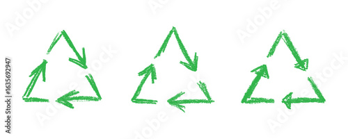 Set of hand drawn recycle arrow icon Recycling resources symbol Reuse of materials, zero waste, green environment, saving the planet