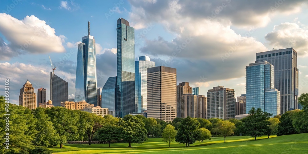 Fototapeta premium clean stylish elegant modern detailed professional high quality Skyscrapers in a Park