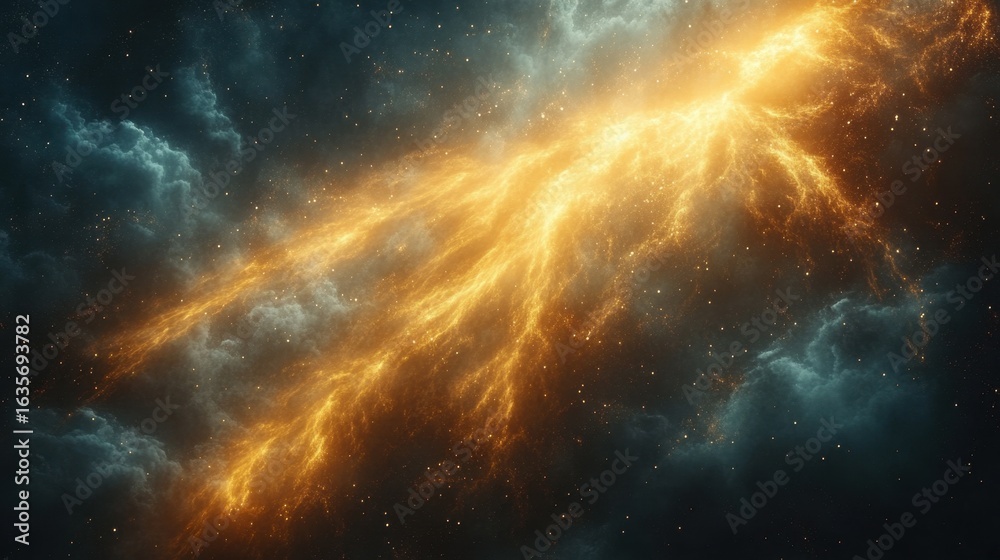 Obraz premium Bright orange and yellow nebula with stars