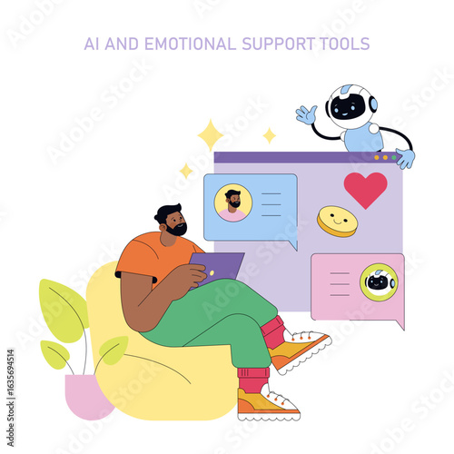 AI Robot Providing Emotional Support Vector Illustration