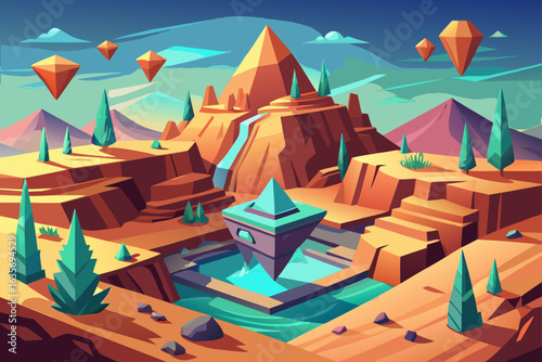 3D Style Delta Background With Abstract Terrain