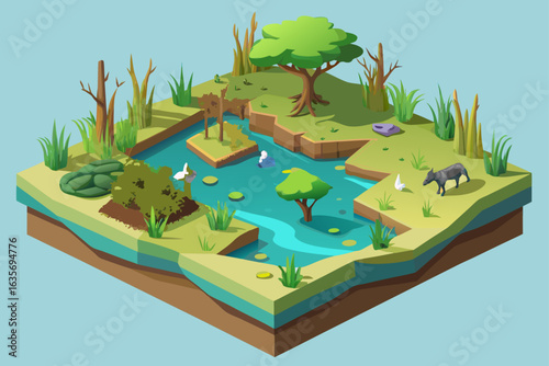 3D Style Wetland Background With Smooth Depth