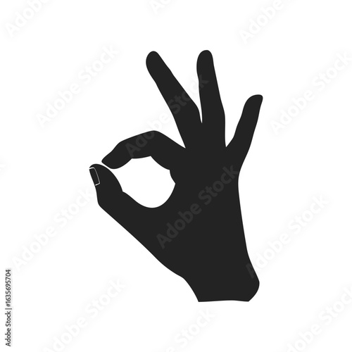 Hands making the ok gesture against silhouette logo.  Okey black icon hands formatting isolated on white background. Vector illustration front view