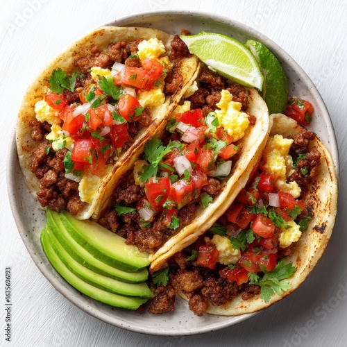 Delicious Chorizo and Egg Breakfast Tacos with Avocado